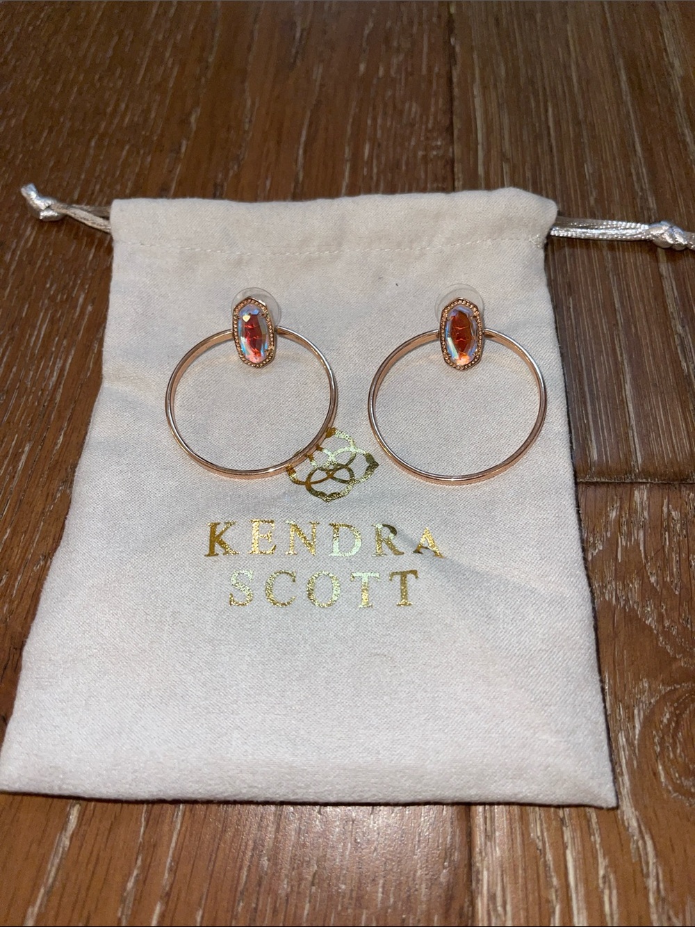 Kendra Scott Rose Gold Hoops with Orange-Pink Stones